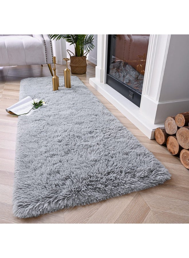 Soft Runner Rugs for Bedroom Living Room Plush Fluffy Rug 2x6 Feet, Shag Furry Area Rug Carpet Non Shedding for Nursery Children Kids Girls Room Home Decorative, Grey - Image 2
